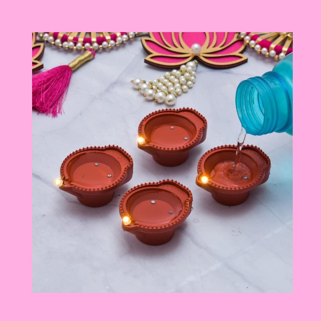Water Sensor Diya - E-Diya Warm Orange Ambient Lights Led Candle Diyas for Diwali Decoration (Pack of 12)