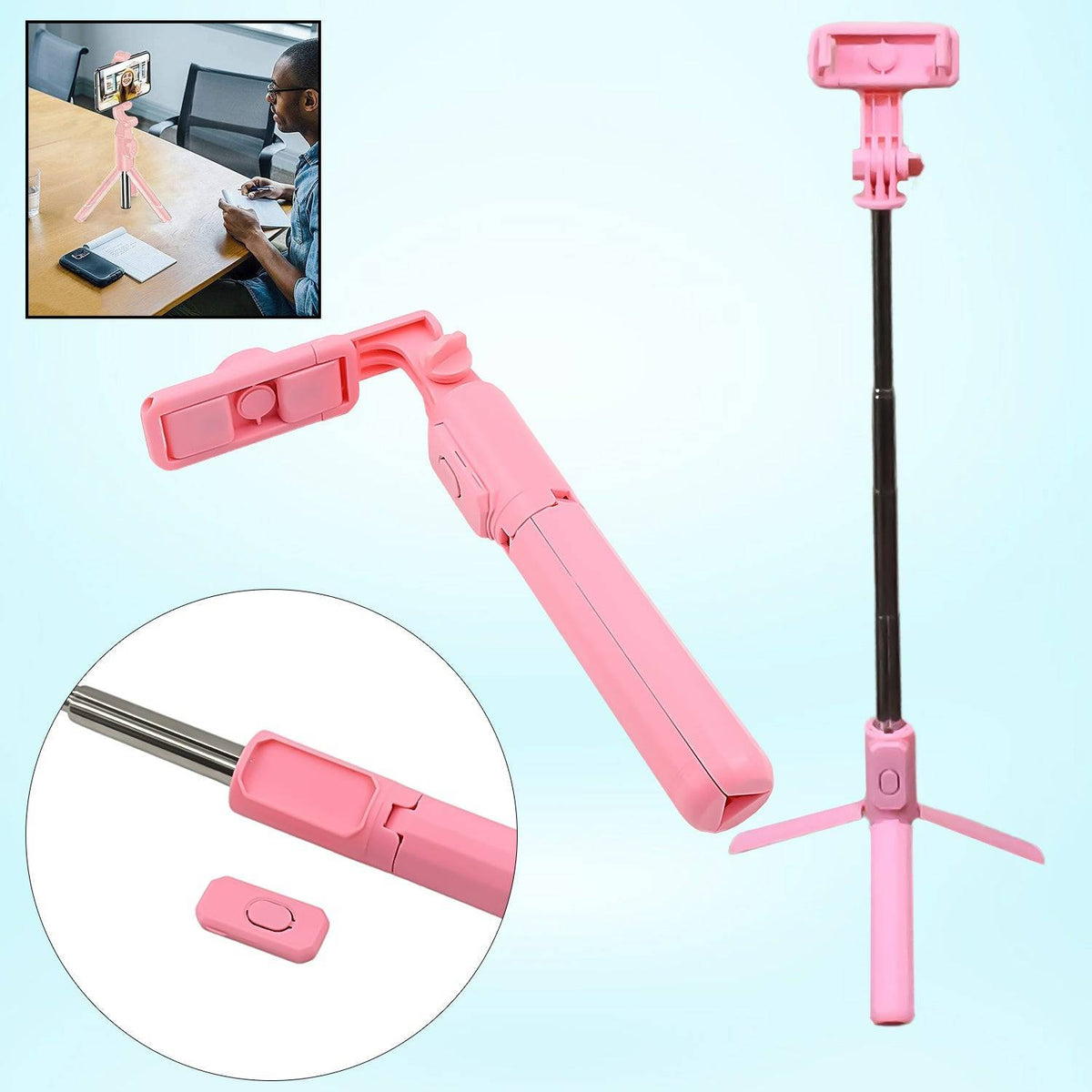 Portable Foldable Selfie Stick with Remote Control, 3-Axis Tripod Hand Stabilizer for Smartphones, TikTok Vlog YouTuber Video Recording (1 Pc) - jugaad.shop