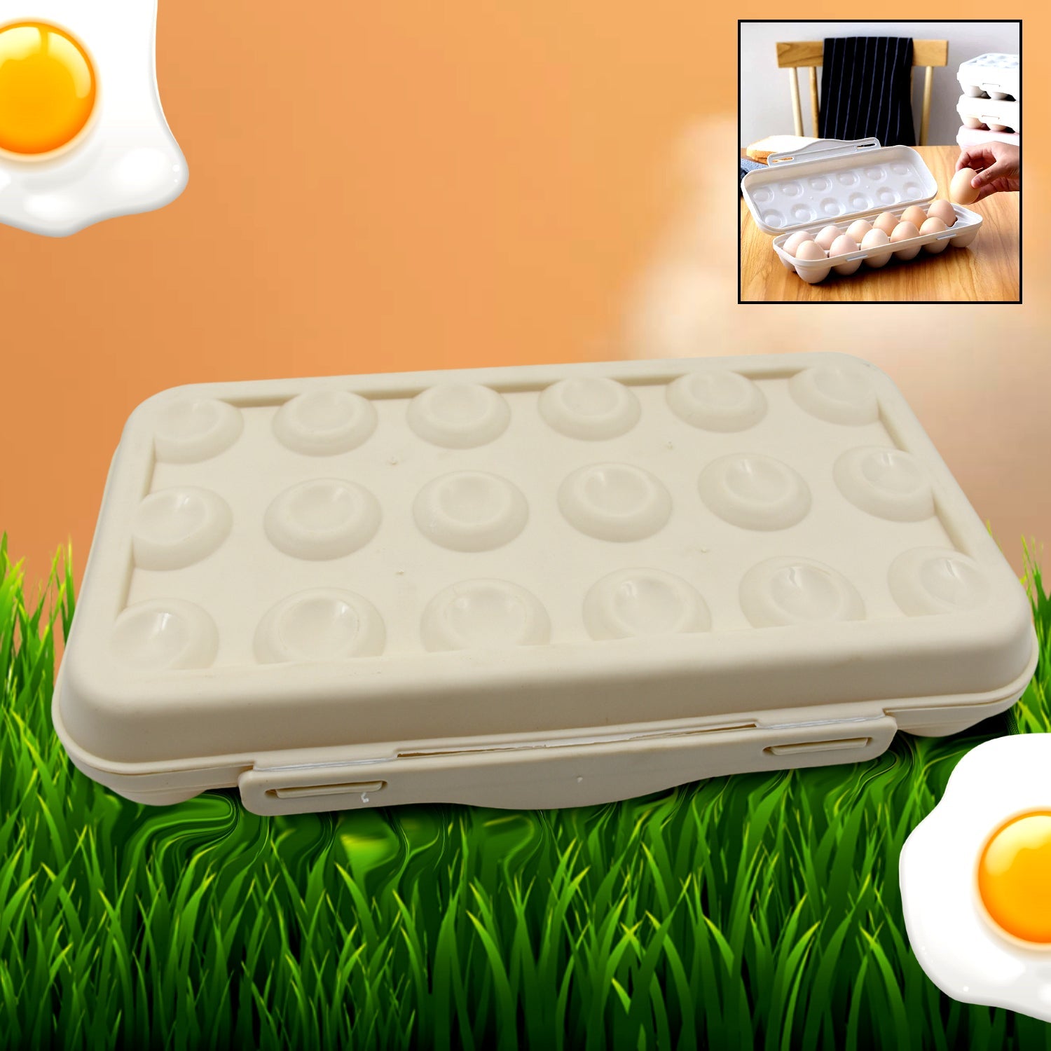 18 Grid Egg Holder Storage, Shock-Proof Egg Container with Buckle, Egg Carrier, Egg Tray, Egg Shelter, Effective Full Seal, Egg House use for Fridge, Camping, Kitchen - jugaad.shop