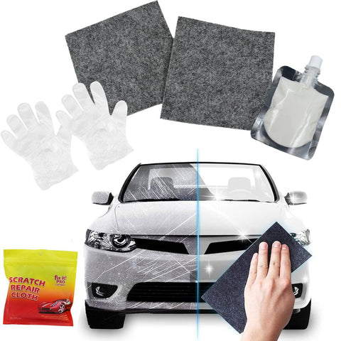 Nano Magic Car Scratch Remover Cloth, Multipurpose Scratch Repair Cloth, Cloth for Car Paint Scratch Repair, Easy to Repair Slight Scratches on the Surface Polishing Repeatable Use for All Kinds of Car (45 ML Repair Solution, 2 Gloves, 2 nano Cloth) - jugaad.shop