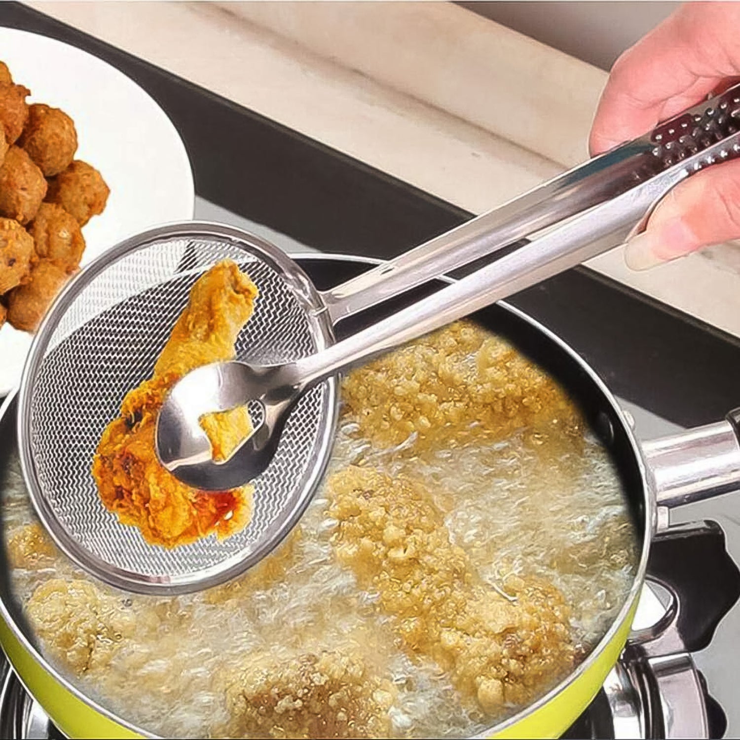 2In1 Stainless Steel Filter Spoon with Clip Food Kitchen Oil-Frying Multi-Functional - jugaad.shop