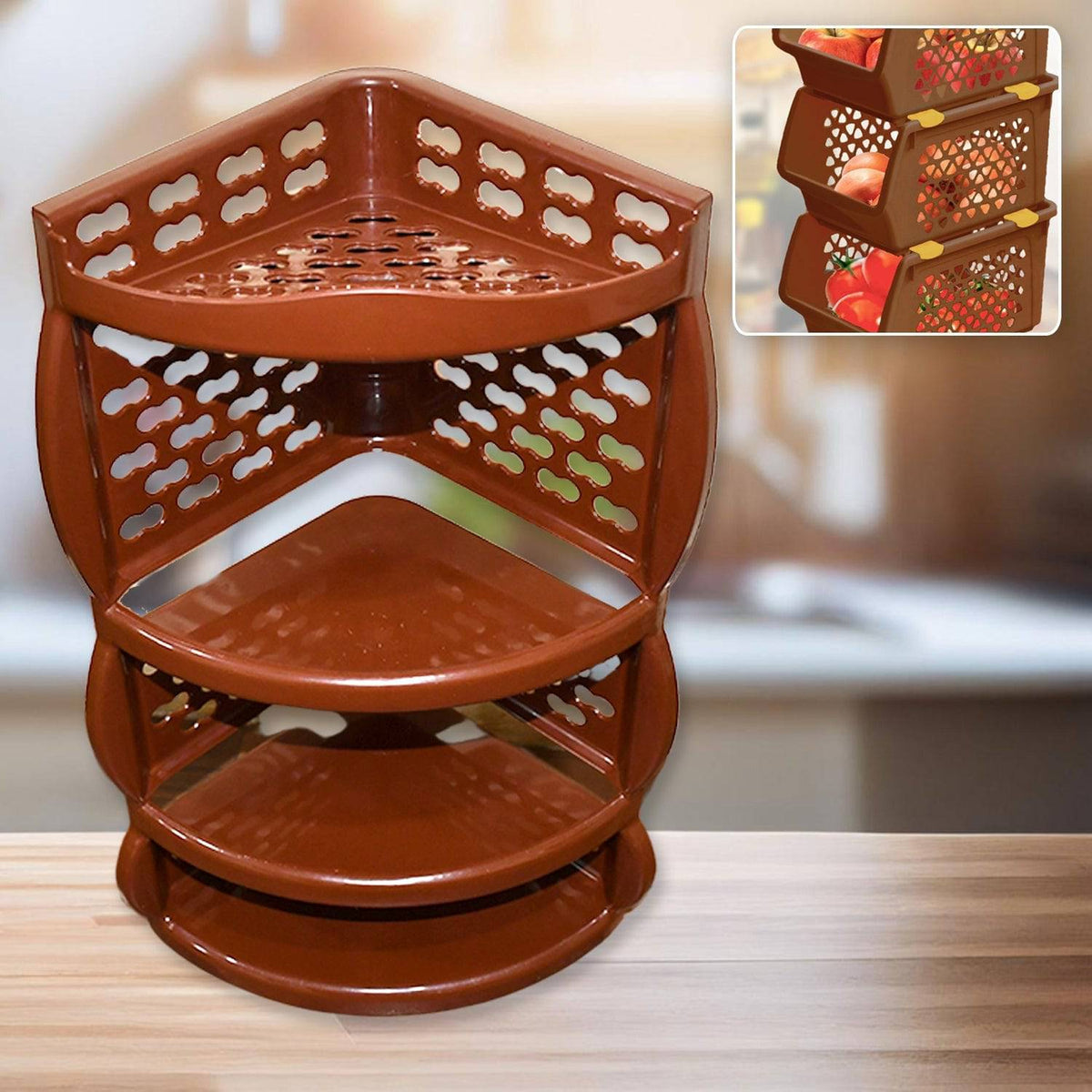 Multi Purpose Plastic Corner Rack a Stylish Storage Shelf for Kitchen / Living Room / Bathroom (1 Pc / 3 Layer ) - jugaad.shop