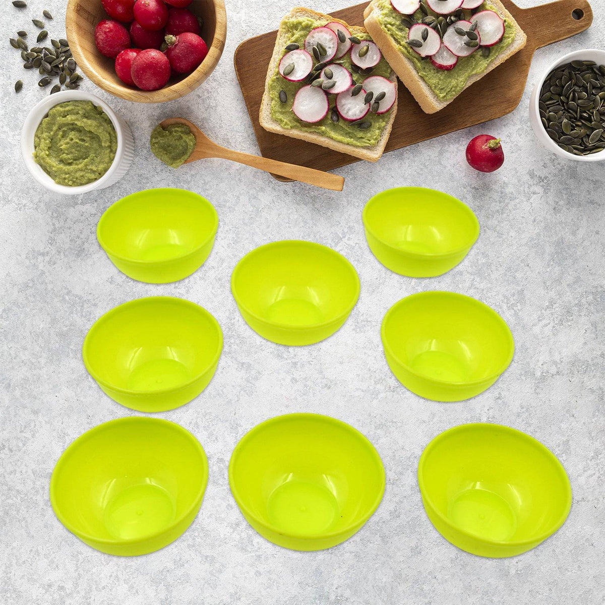 Multipurpose Small Round Plastic Bowl / Katori, Microwave Safe Reusable Lightweight Bowl, Dishwasher Safe Chutney Bowl (8 Pcs Set) - jugaad.shop