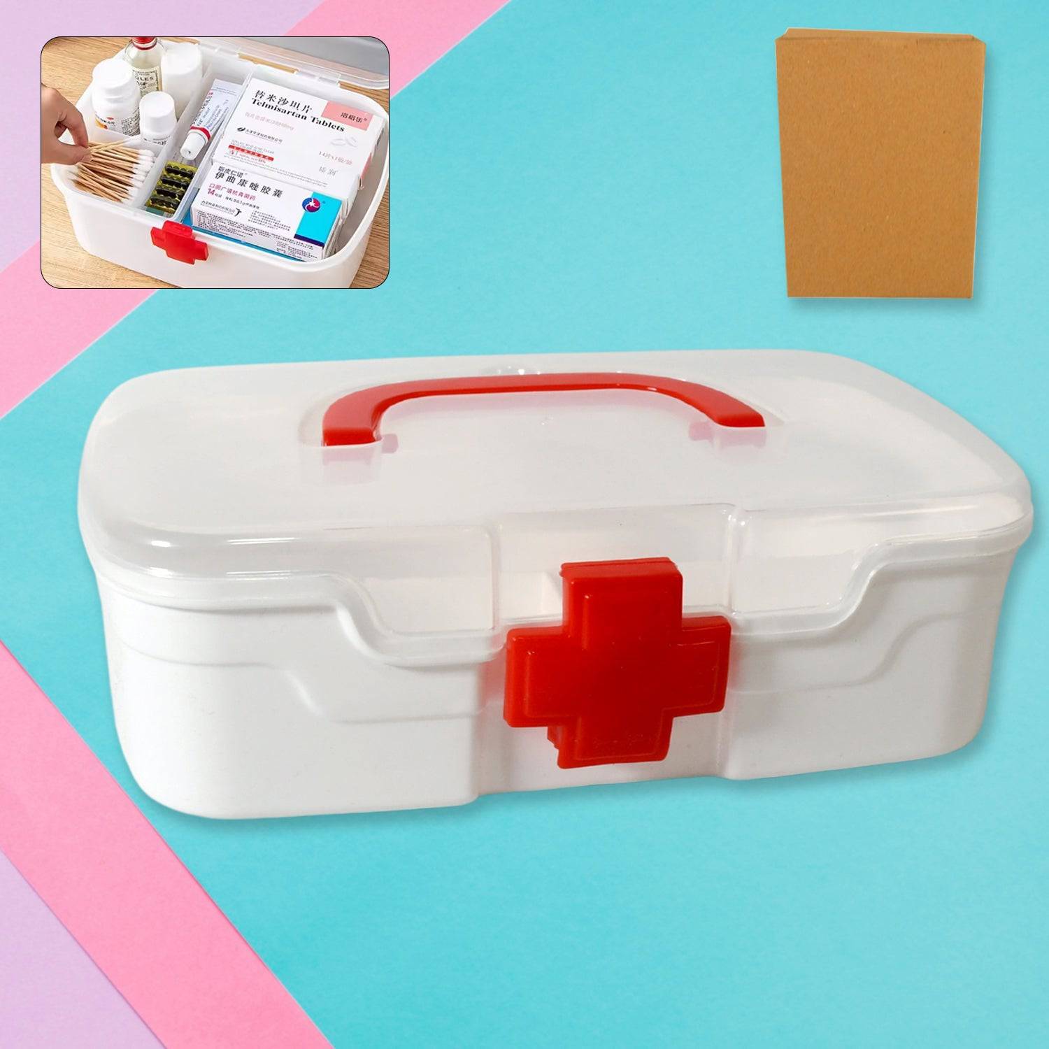 Medical Box, 1 Piece, Indoor Outdoor Medical Utility, Medicine Storage Box, Detachable Tray Medical Box Multi Purpose Regular Medicine, First Aid Box with Handle & Transparent Lid - jugaad.shop