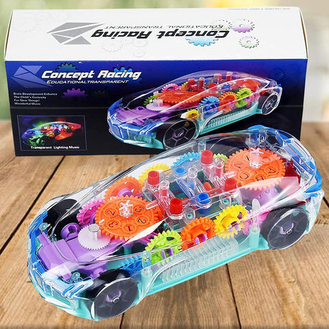 Automatic 360 Degree Rotating Transparent Gear Concept Car with Musical and 3D Flashing Lights Toy for Kids Boys & Girls (Multicolor / Battery Not Included) - jugaad.shop