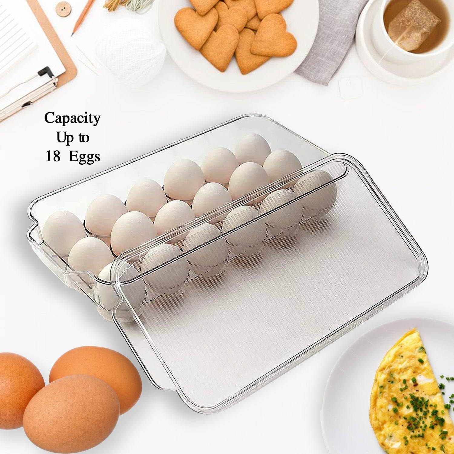 Plastic 18 Cavity Egg Storage Box Or Egg Trays For Refrigerator With Lid & Handles High Quality, Rectangular Egg Tray Box For 18 Egg (1 Pc) - jugaad.shop