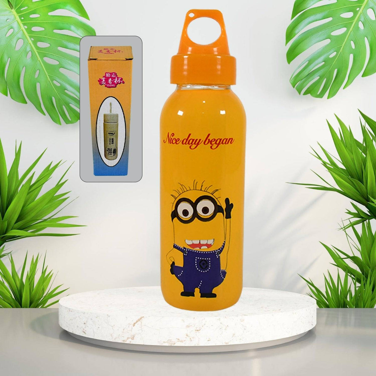 PORTABLE GLASS WATER BOTTLE, CREATIVE GLASS BOTTLE WITH GLASS WATER ( Mix Design) - jugaad.shop