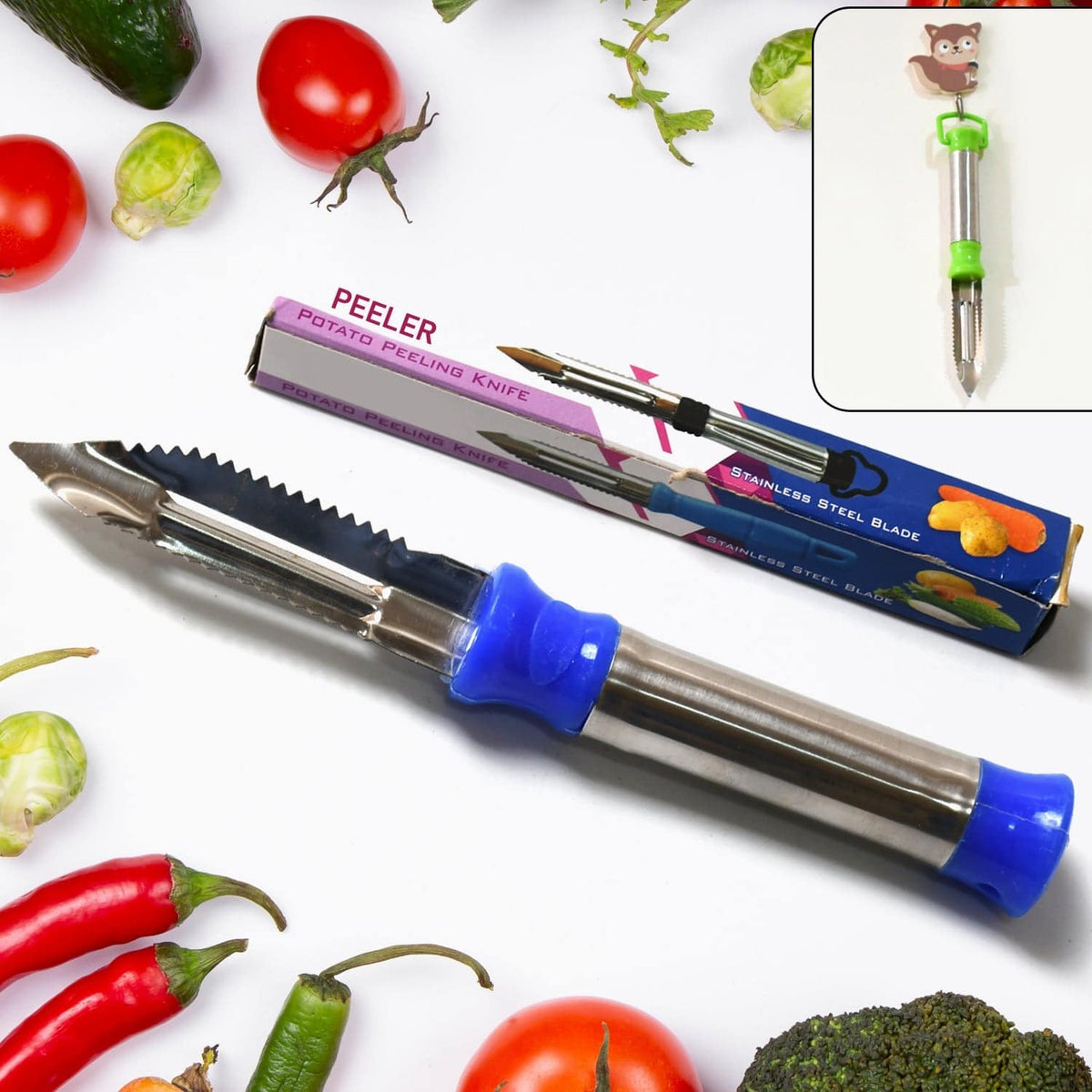 2in1 Multi-Purpose Stainless Steel Peeler With Hanging Ring For Vegetables, Potato Peeler, Carrot, grated, Suitable for Peeling and shredding Fruit and Vegetables Kitchen Accessories, Piller (1 pc)  - jugaad.shop