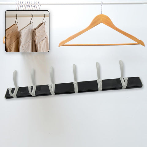 Cloth hanger, Wall Door Hooks Rail for Hanging Clothes for Hanging Hook Rack Rail, Extra Long Coat Hanger Wall Mount for Clothes, Jacket, Hats, 6 Hook With Eco-friendly Liquid Adhesive Glue - jugaad.shop