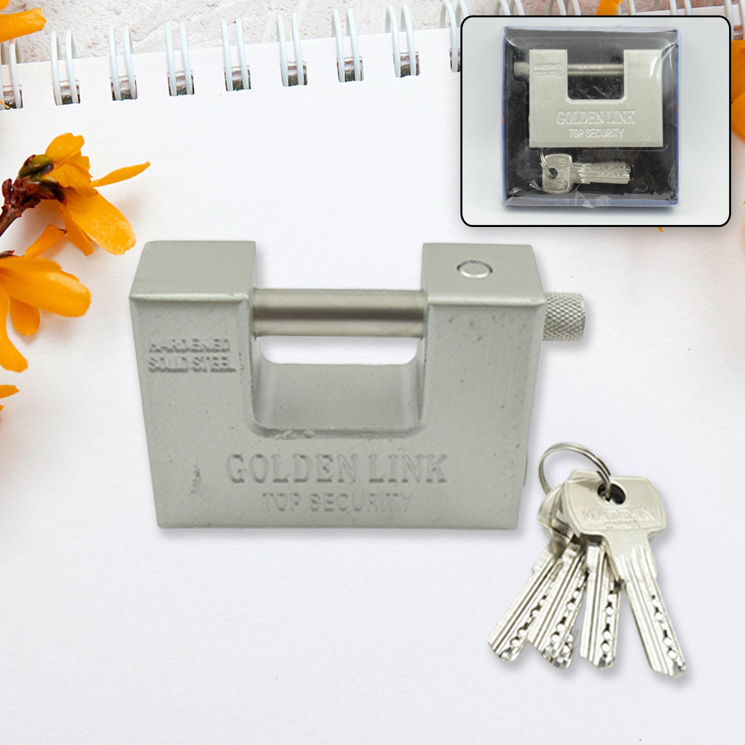 94mm Stainless Steel Padlock: Rectangular, Hardened Steel, 5 Keys - jugaad.shop