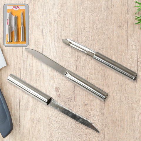 Stainless Steel Multipurpose Sharp Cutting Knife with Non-Slip Handle for Fruit, Meat and Vegetable Chopping (Pack Of 3) - jugaad.shop