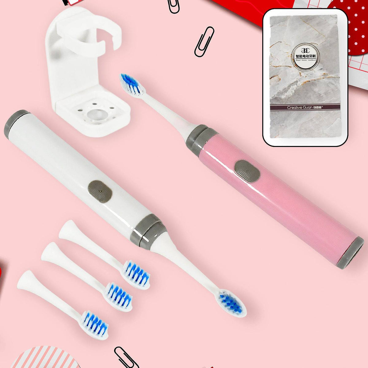 Adult Waterproof Electric Toothbrush Strong Sonic Charging with 4 Toothbrush Head and a toothbrush holder - jugaad.shop