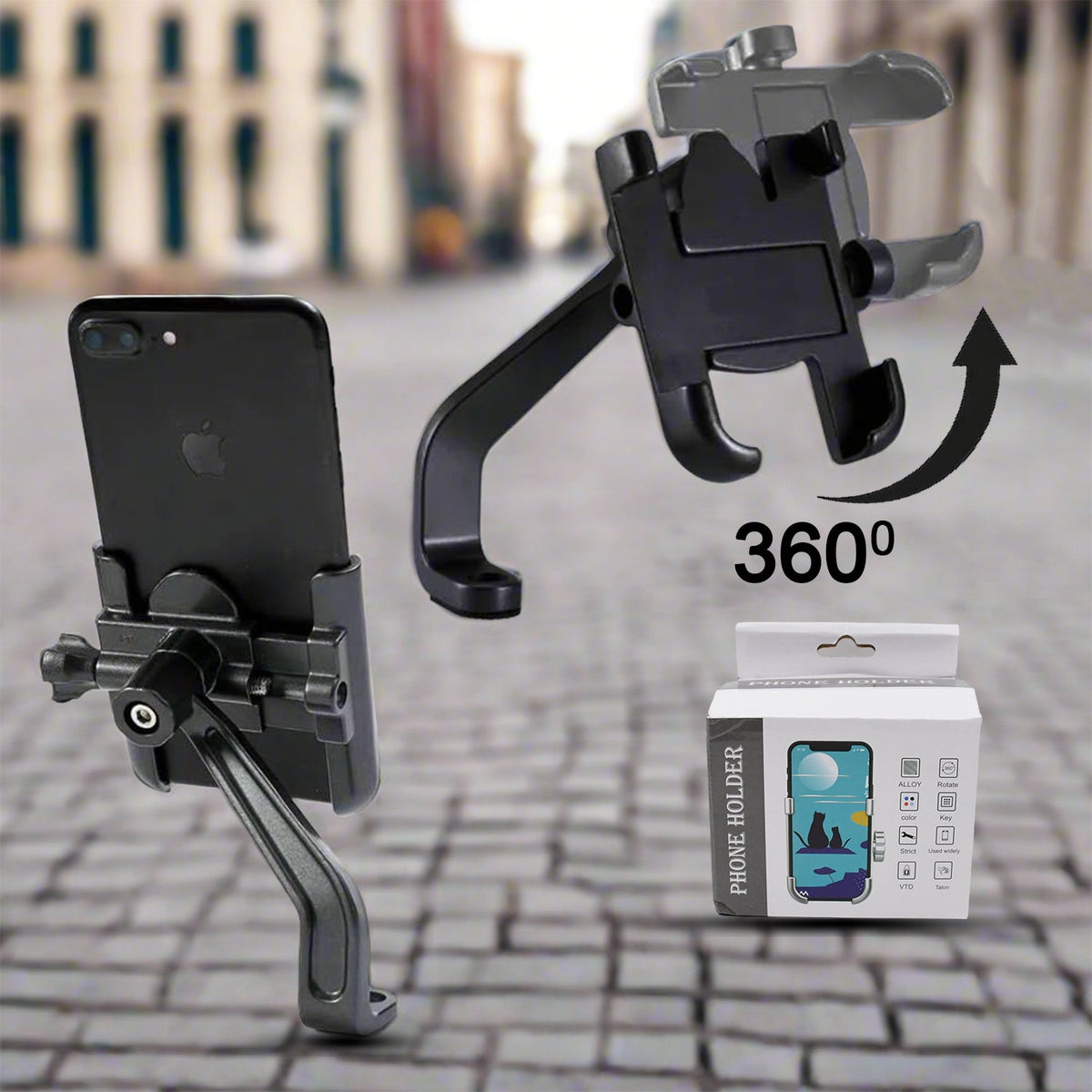 Full Metal Body Bike & Scooty 360 Degree Rotating Mobile Holder Stand for Bicycle, Motorcycle, Scooty for Maps and GPS Navigation Fits All Smartphones (1 Pc) - jugaad.shop