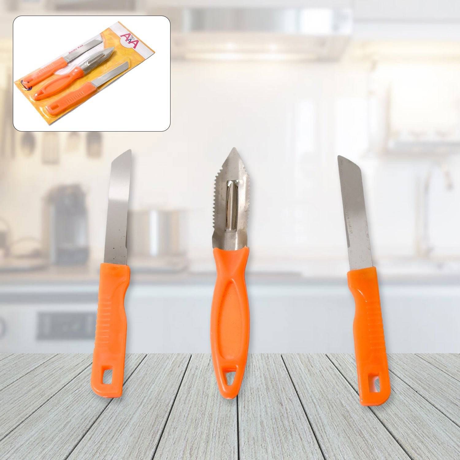 3in1 Multipurpose Stainless Steel Classic Kitchen Knife Set of 3 for Fruits and Vegetable Chopping / Cutting / Peeling, Kitchen Knife / Vegetable Peeler / Plain Knife - jugaad.shop