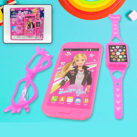 Barbiee Phone, Watch and Glasses Set for Girls, Beautiful Barbie Musical phone ABS Plastic Toy Battery Operated Barbie Glass | Musical Mobile Phone  / Toddler / Toy Phone for Kids / Calling Toy Phone (3 Pcs Set, Battery Not Included) - jugaad.shop