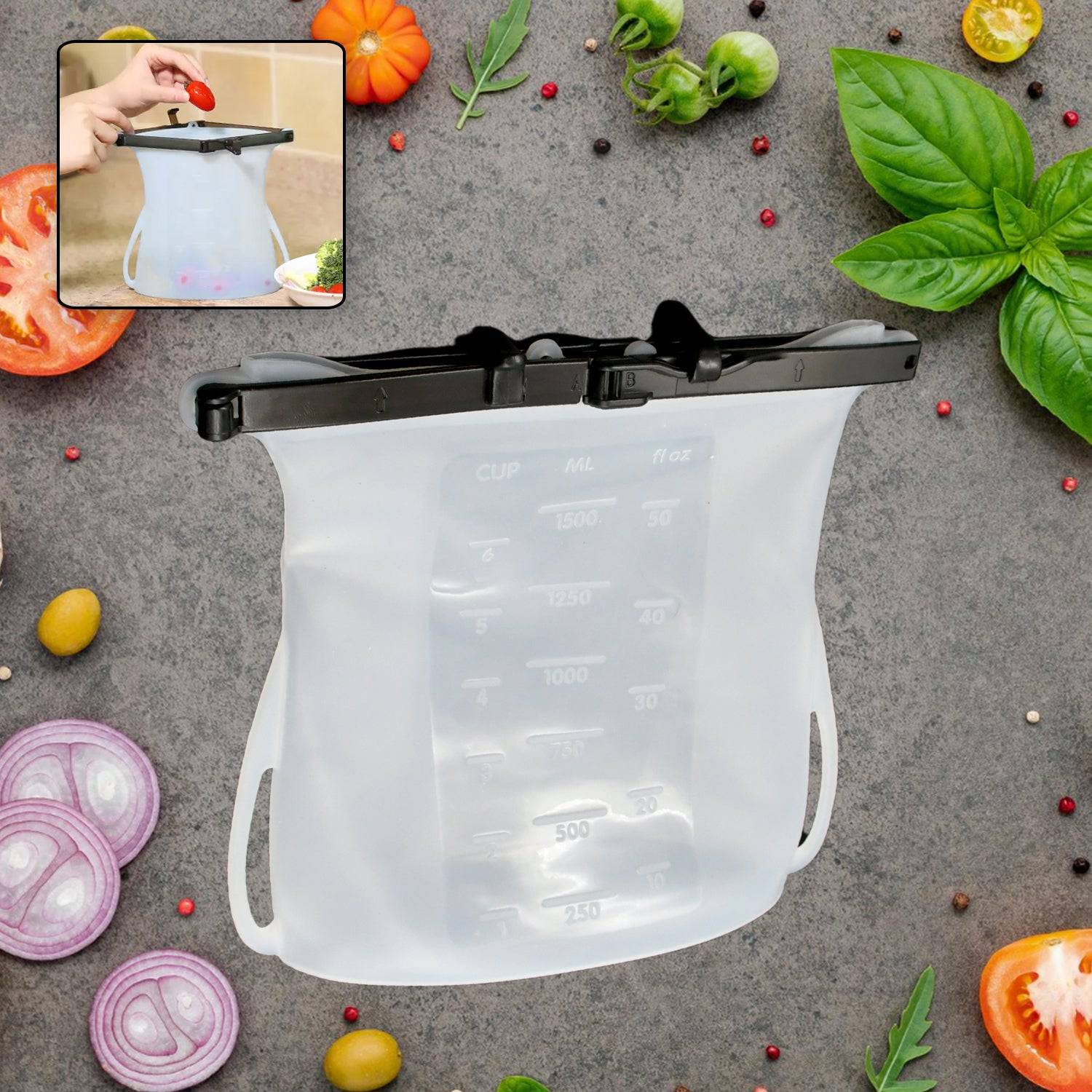 Reusable Silicone Food Storage Bag Set Leakproof Lock Reusable Flat Bottom Freezer Bags, Sandwich Bags, Silicone Food Grade Kids Snack Bags, BPA Free Microwave Dishwasher Safe (1 Pc) - jugaad.shop