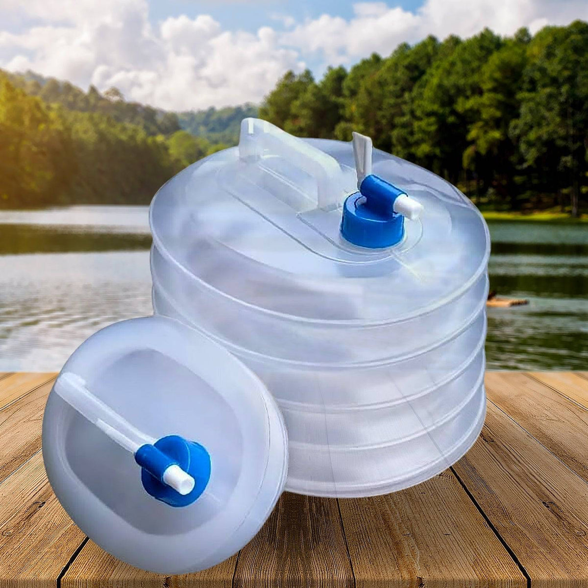 Outdoor Camping Collapsible Portable Water Container with Carry Handle Tap Valve Large Food Grade - jugaad.shop