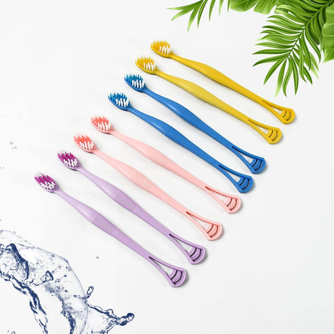 2-in-1 Tooth Brush with Tongue Scraper, Soft Bristle & Long Handle (8Pcs) Soft Toothbrush - jugaad.shop