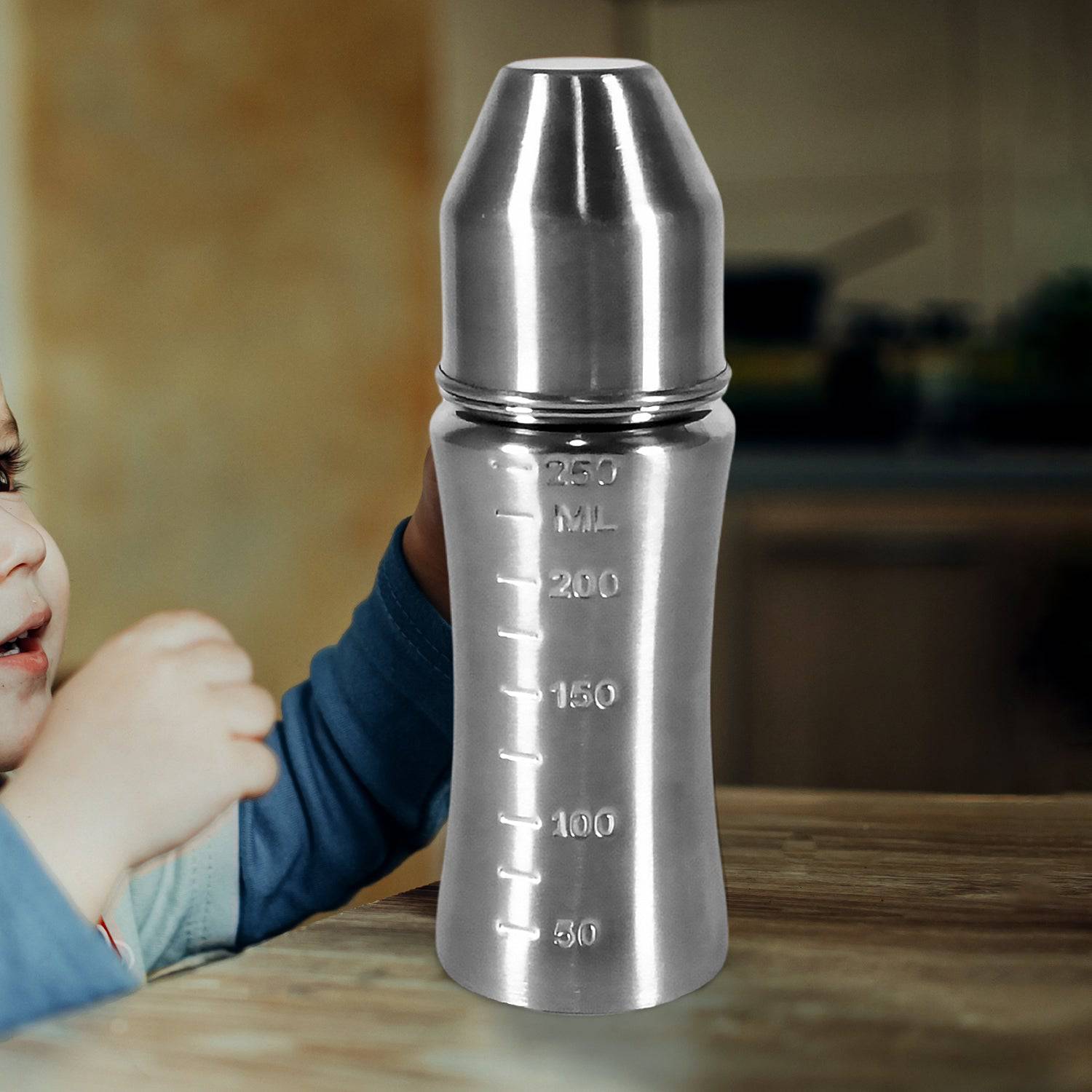 Ganesh Stainless Steel Baby Feeding Bottle, Milk Bottle for New Born / Infants / Toddler Up to 3 Years, BFA Free (250 ML Approx) - jugaad.shop