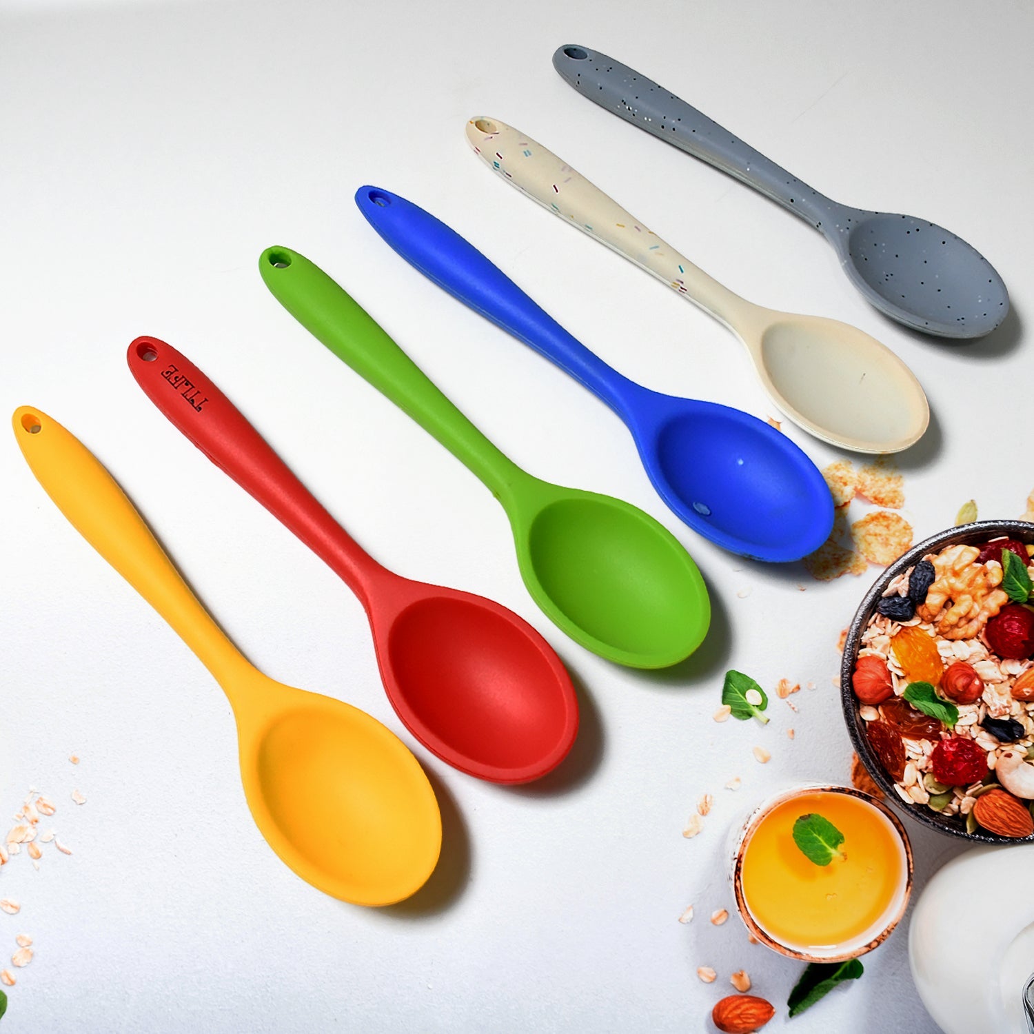 Multipurpose Silicone Spoon, Silicone Basting Spoon Non-Stick Kitchen Utensils Household Gadgets Heat-Resistant Non Stick Spoons Kitchen Cookware Items For Cooking and Baking (6 Pcs Set) - jugaad.shop