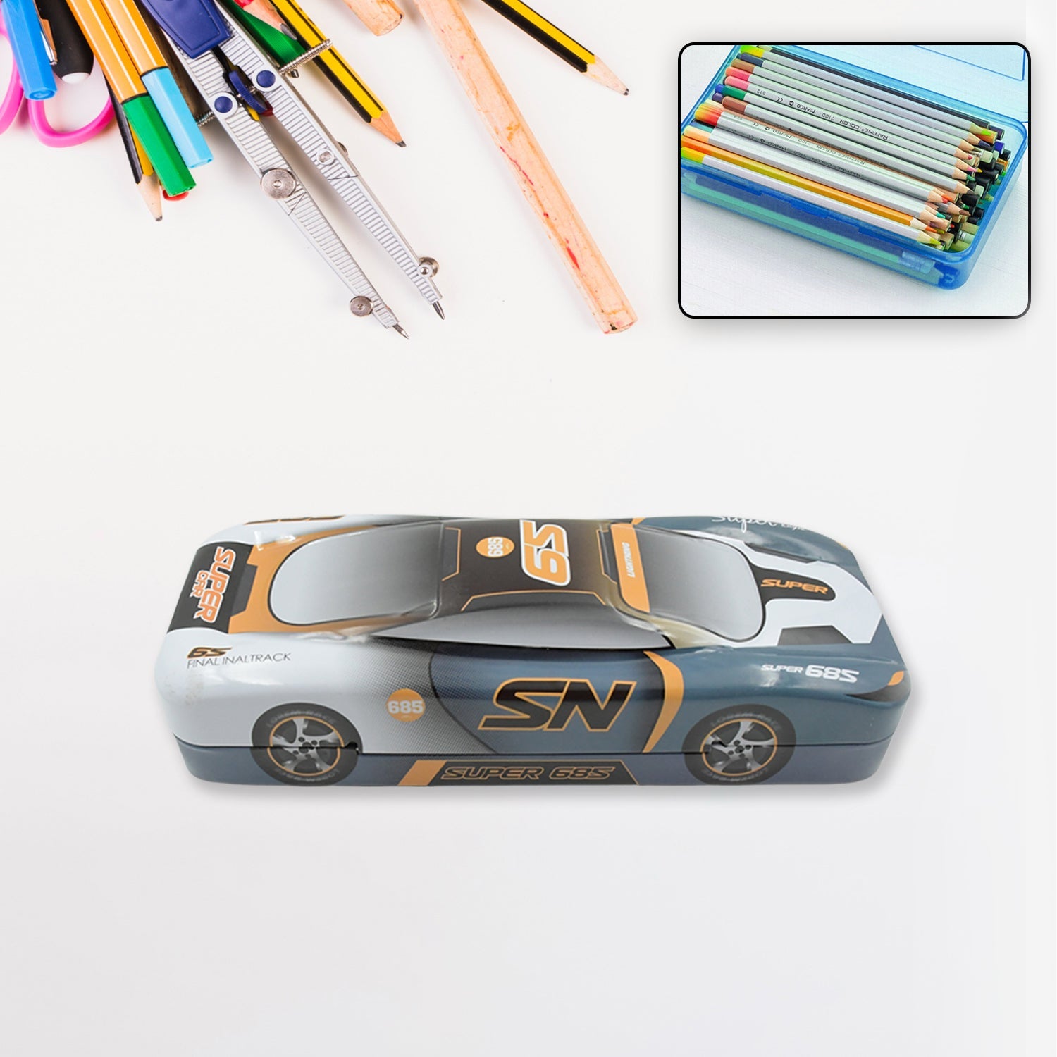 Car Shape Metal Compass Box, Pencil Case for Kids Stationery Compass Box, Stationery Gift for School Kids Compass, Pencil Box, Birthday Return Gift for Kids (1 Pc) - jugaad.shop