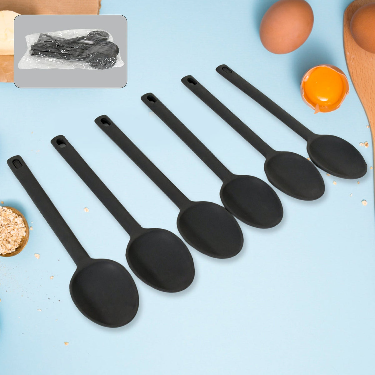 Multipurpose Silicone Spoon, Silicone Basting Spoon Non-Stick Kitchen Utensils Household Gadgets Heat-Resistant Non Stick Spoons Kitchen Cookware Items For Cooking and Baking (6 Pcs Set) - jugaad.shop