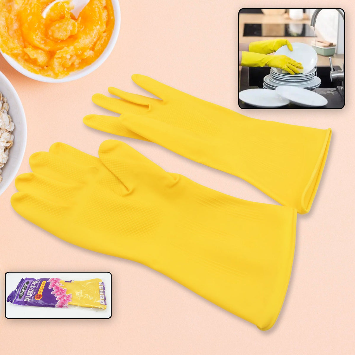 Multipurpose Rubber Cleaning Gloves: Reusable, Wet & Dry Use (1 Pair) - jugaad.shop