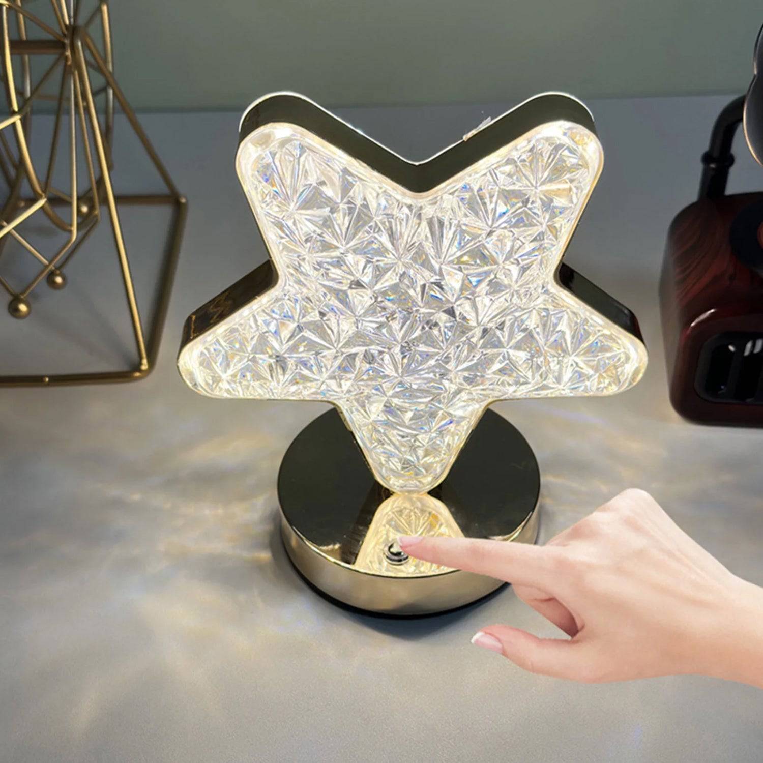 Star Shape Crystal Diamond Lamp Cordless Luxury Lamp with USB Rechargeable, 3-Way Dimmable & Touch Control Decorative Nightstand Lamp for Bedroom, Living Room, Party, Restaurant Decor (1 Pc ) - jugaad.shop