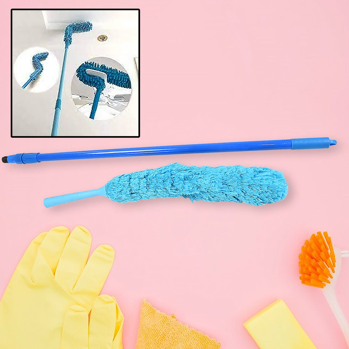 Long Handle Dust Cleaning Brush, Adjustable Microfiber dust Brush, Foldable Home appliances Ceiling Cleaner, Latest Home Improvement Products - jugaad.shop