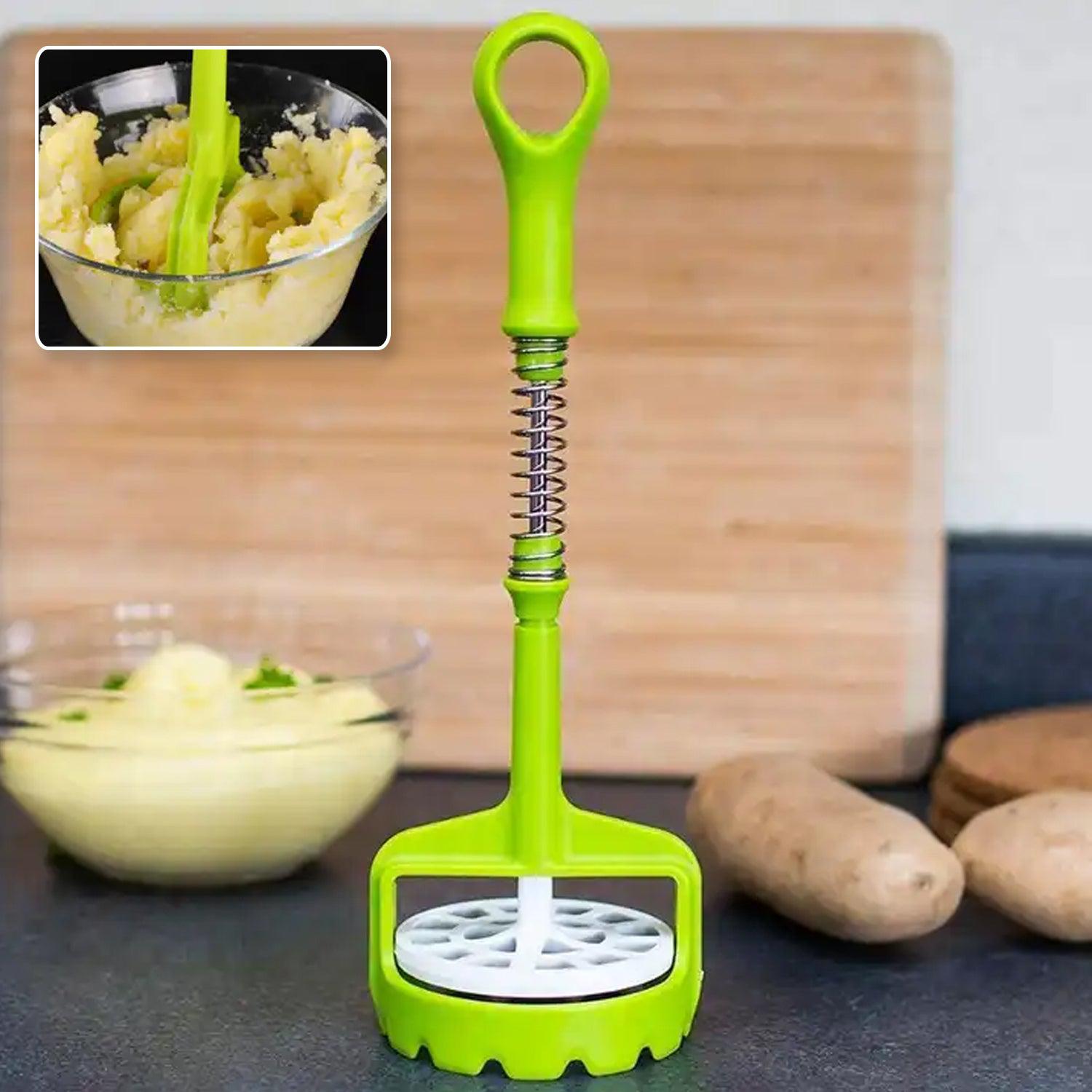 Multi Functional One-Handed Plastic Manual Mashed Potatoes Masher, Mash Sweet Potato Masher with Comfort Grip and Stainless-Steel Spring Design for Nonstick Pans (1 Pc) - jugaad.shop