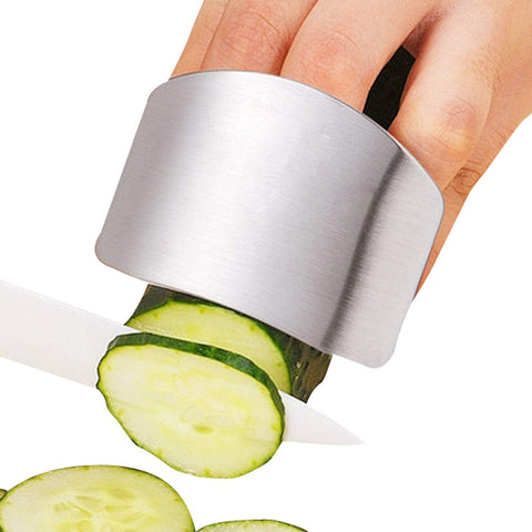 Comfortable stainless steel protector for safe kitchen cutting.