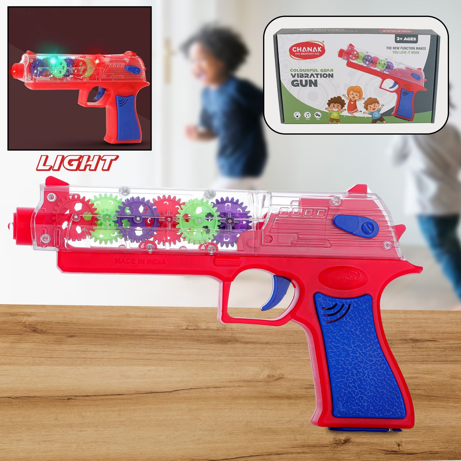 Plastic Gear Simulation Toy Gun for Kids, Pretend Play Gun Toys with 3D Flashing Lights and Exciting Music, Electric Laser Toy Guns with Rotating Gear Mechanism, Toy for Birthday Gift for Kids 3+ Years (Pack of 1) - jugaad.shop