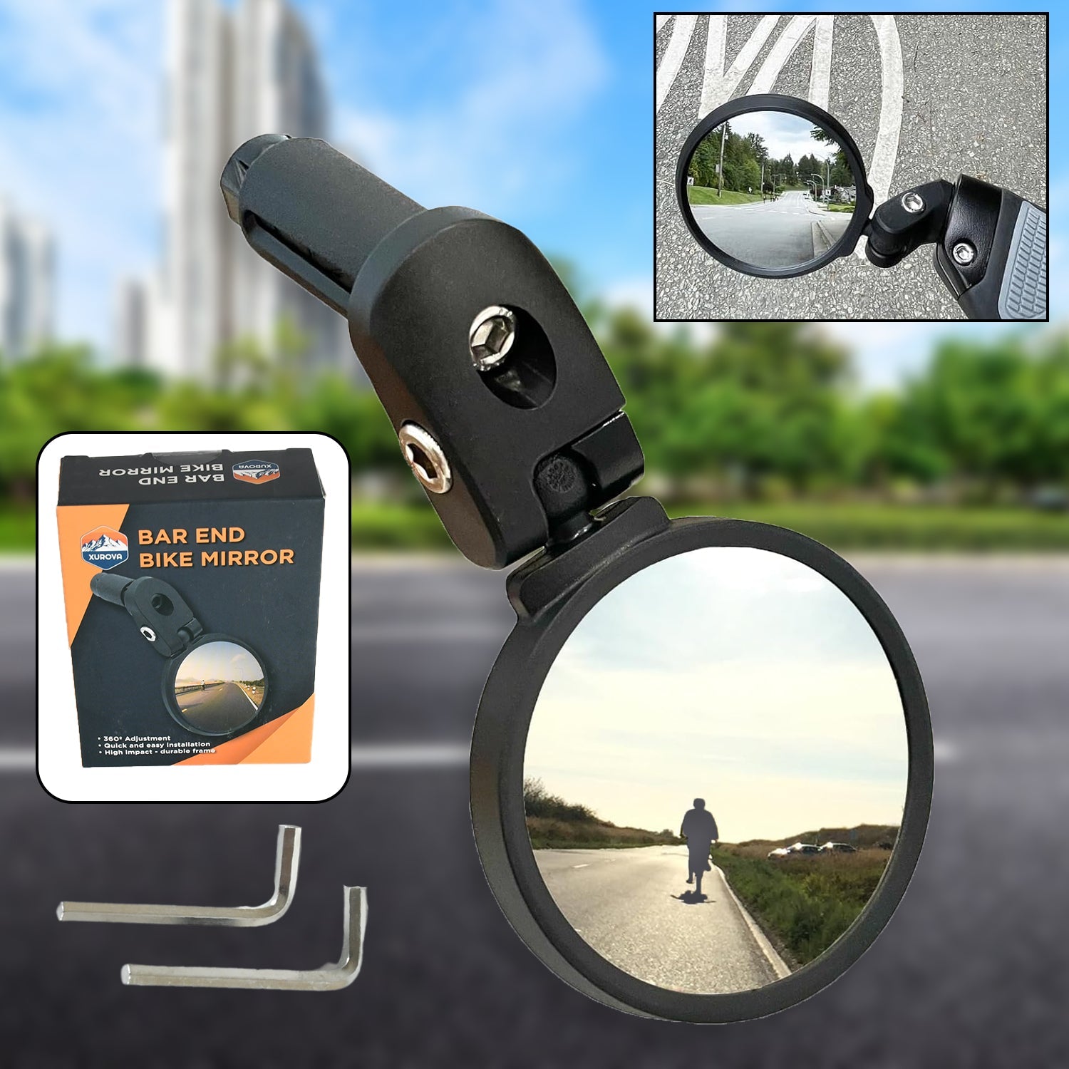 Bar End Bike Mirror, Safe Rearview Mirror 360° Rotatable & Foldable Safety Bicycle Rear View Mirror, Mirror Durable Bike Mirror (1 Pc) - jugaad.shop