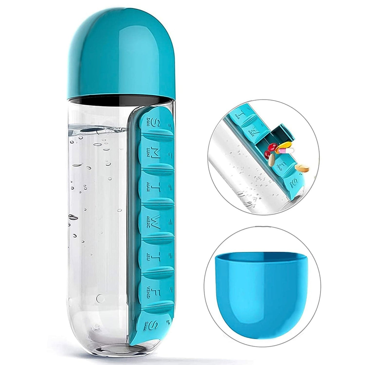 Pill & Vitamin Bottle, Water Bottle Multi Functional Use for Traveling & Outdoor Use Water Bottle, Travelling kit, Summer Special Bottle (600 Ml /  Mix Color ) - jugaad.shop