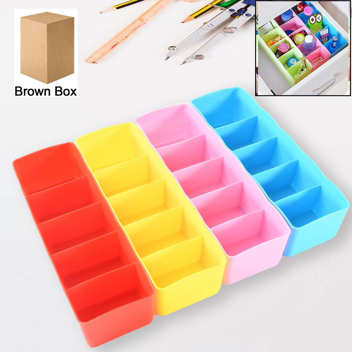 Multi-Function Desktop Drawer Storage Box Clothing Organizer 5 Grid Storage Box Underwear Socks ,Ties Organizer Box (4 Pc Set) - jugaad.shop