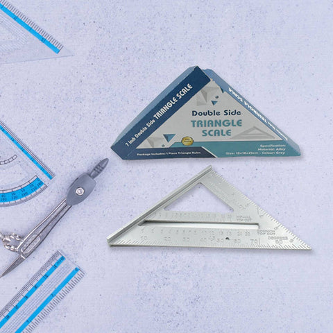 Double Side Scale Triangle Measurement Hand Tool, 45 Degree Triangle Ruler, Home for Industry, Aluminum Alloy Rafter Square 7-Inch Length - jugaad.shop