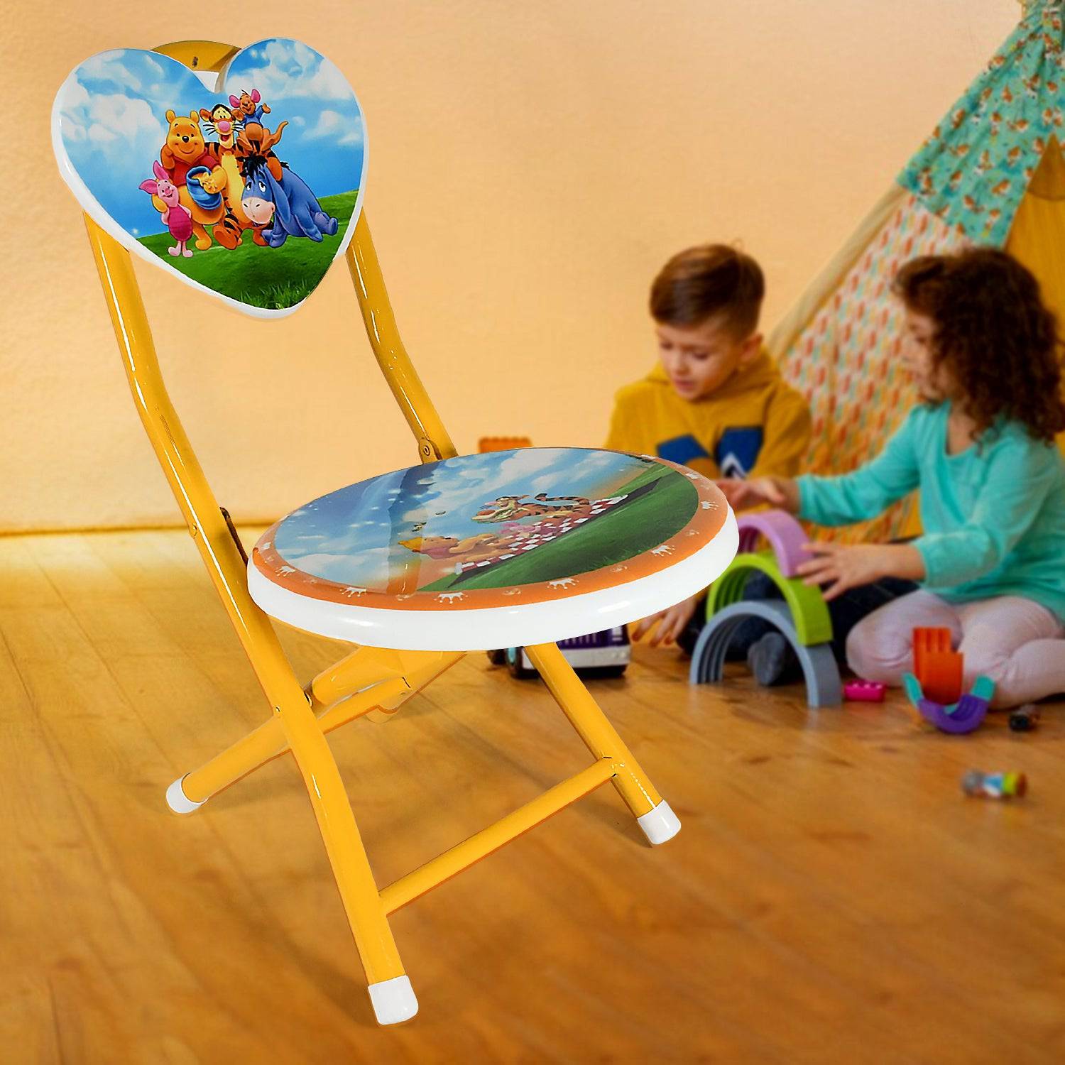 Heart Shape Kids Chair Cartoon Printed Foldable Kids / Children Folding Chair for Playrooms, Schools, Daycares, and Home. Metal and Fibre Body Picnic Beach Camping Chair (1 Pc) - jugaad.shop