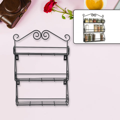 Big Wall Mounted Iron Wall Shelf with 3 Storage Racks for Kitchen, Pantry, Cabinet, Counter top or Free Standing, Rack Holder for Kitchen - jugaad.shop