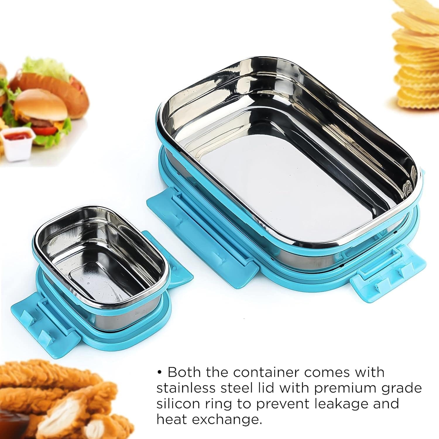 Premium Stainless Steel Lunch Box for Kid, 2 Containers Lunch Box, Perfect Size Meal Lunch Box Set for Office, School and Travelling Tiffin Box  (1000 ML+ 200 ML Approx) - jugaad.shop