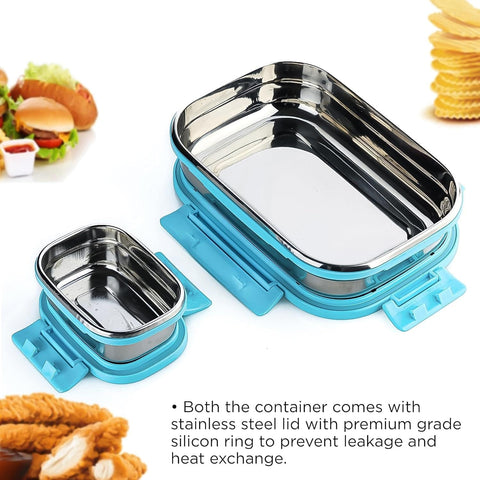 Premium Stainless Steel Lunch Box for Kid, 2 Containers Lunch Box, Perfect Size Meal Lunch Box Set for Office, School and Travelling Tiffin Box  (1000 ML+ 200 ML Approx) - jugaad.shop