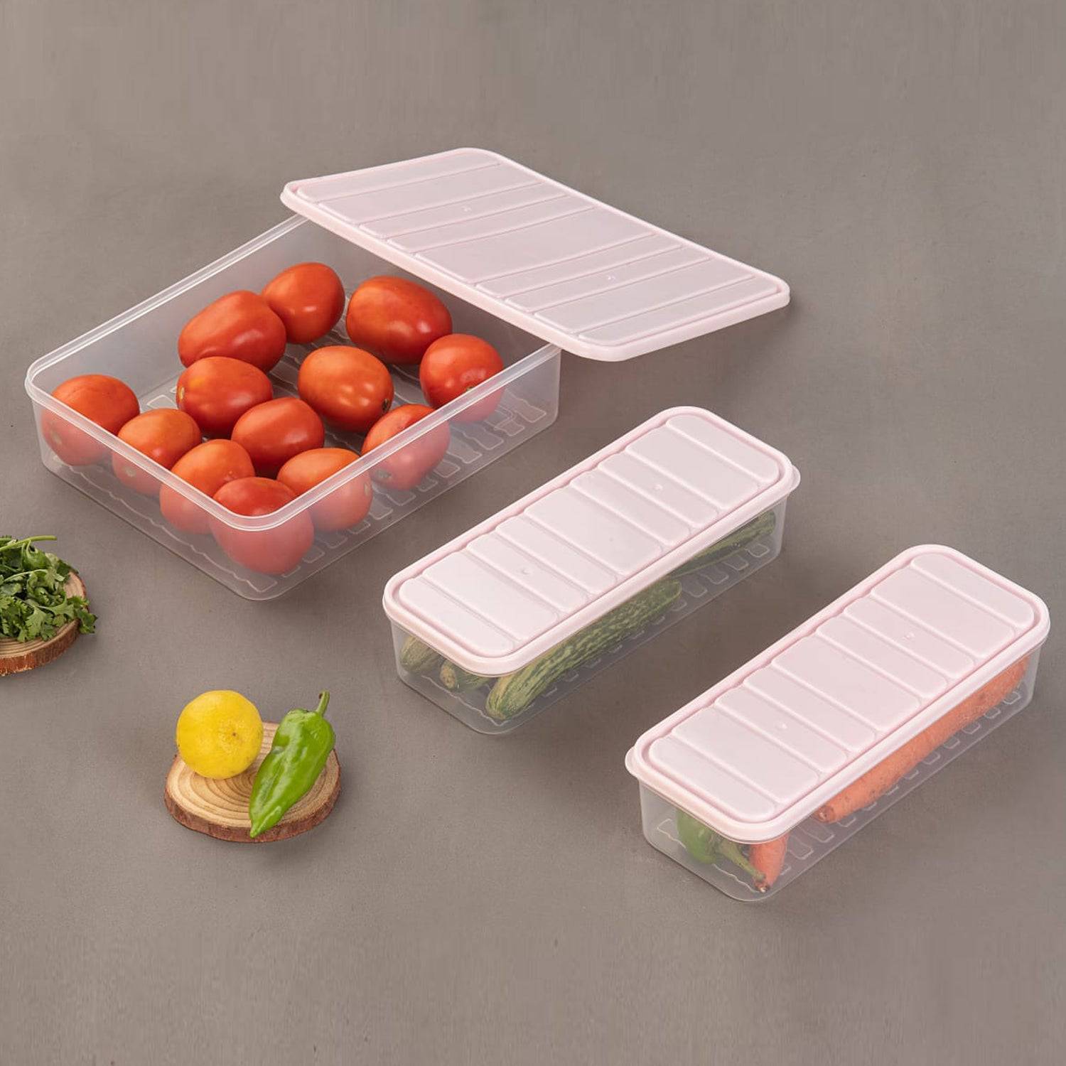 Plastic Food Storage Container for Fridge, fridge storage boxes with Lid Stackable Fridge Storage Containers freeze organizer items and storage, vegetable storage box for fridge, (3 Pcs set) - jugaad.shop