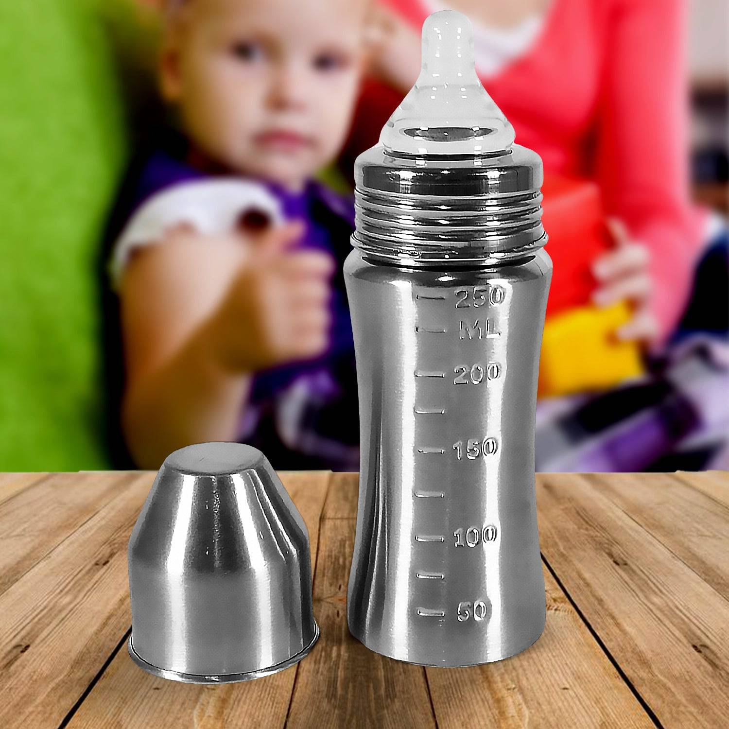 Ganesh Stainless Steel Baby Feeding Bottle, Milk Bottle for New Born / Infants / Toddler Up to 3 Years, BFA Free (250 ML Approx) - jugaad.shop