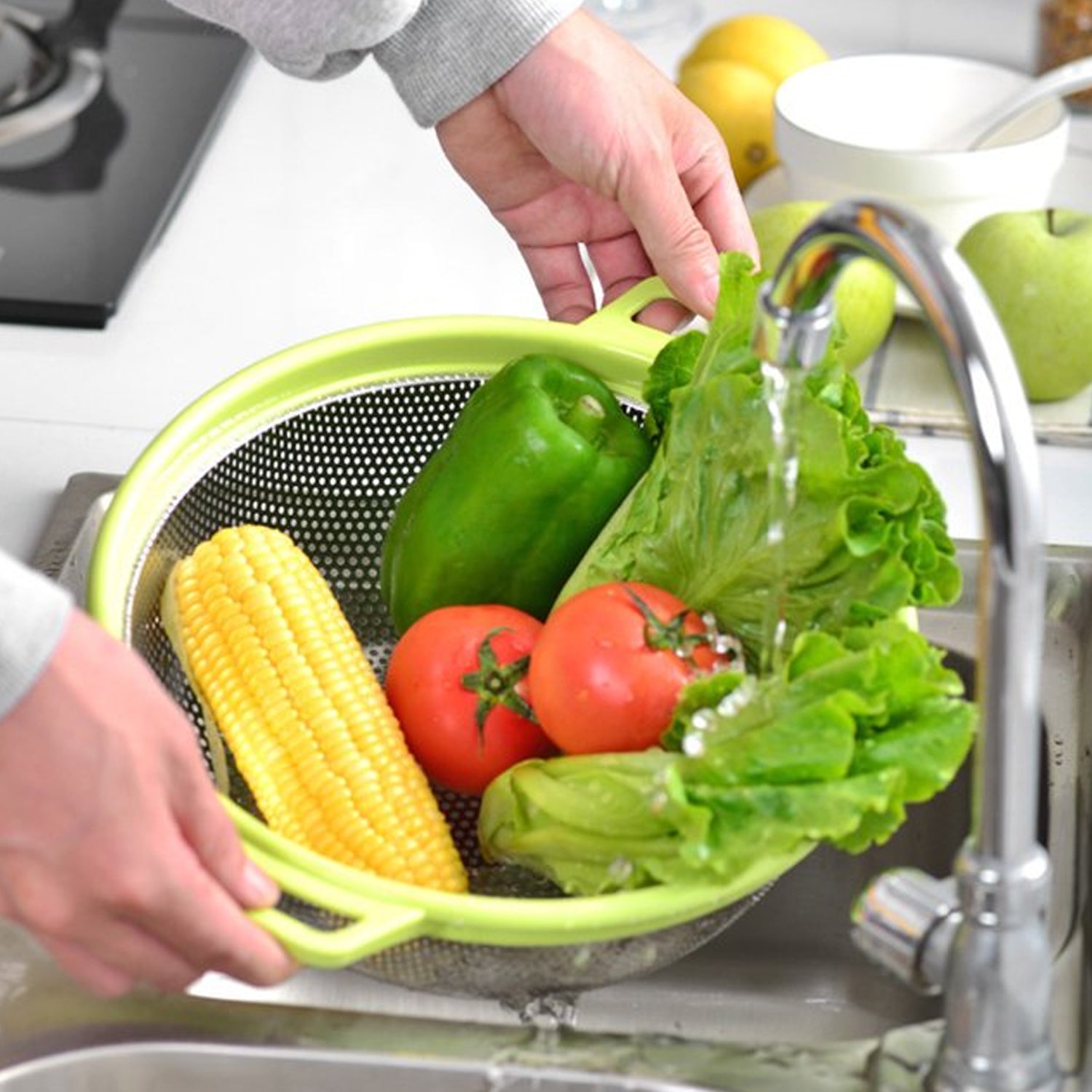 Stainless Steel Colander with Handle - Large Metal Mesh Basket Strainer (1 pc) - jugaad.shop