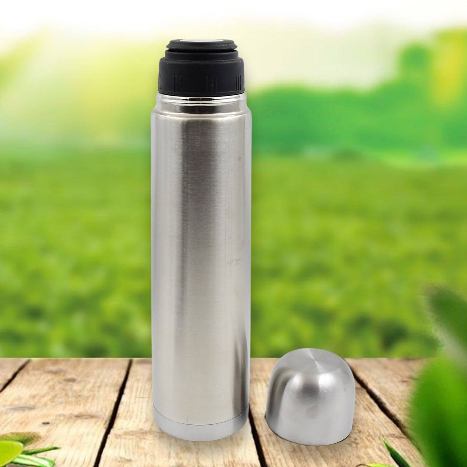 Vacuum Flask With Cover, 18/8 Stainless Steel | Hot and Cold Water Bottle with Push-Down Lid | Double Walled Stainless Steel Bottle for Travel, Home, Office, School, Picnic ( Approx 500 ML / With Cover) - jugaad.shop