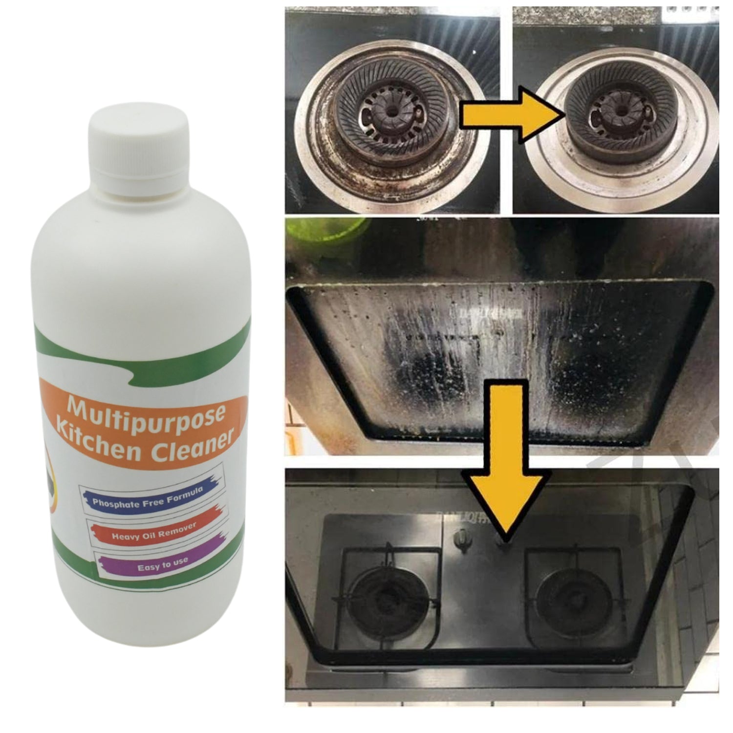 Kitchen Cleaner Spray Oil & Grease Stain Remover Stove & Chimney Cleaner Spray Non-Flammable Nontoxic Magic Degreaser Spray for Kitchen Gas Stove Cleaning Spray (Approx 500ML) - jugaad.shop