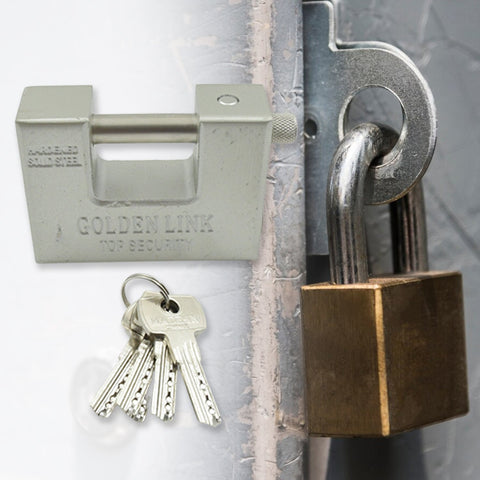 94mm Stainless Steel Padlock: Rectangular, Hardened Steel, 5 Keys - jugaad.shop