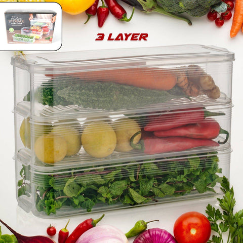 3 Fridge Storage Container, Fridge Organizer with Lid Stackable Fridge Storage Containers Plastic Freezer Storage Containers for Fish, Meat, Vegetables, Fruits, Pack of 3pcs, 1500ML Approx - jugaad.shop