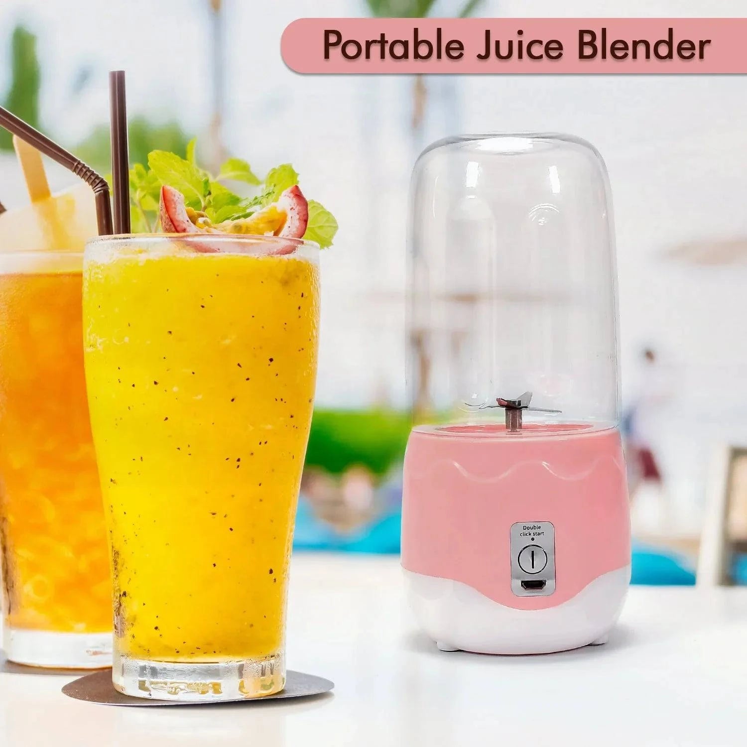 Portable Electric USB Juice Maker 6 blade Blender Grinder Mixer Personal Size, USB Rechargeable Mini Juicer for Smoothies and Shakes with Juicer Cup - 400ml - jugaad.shop