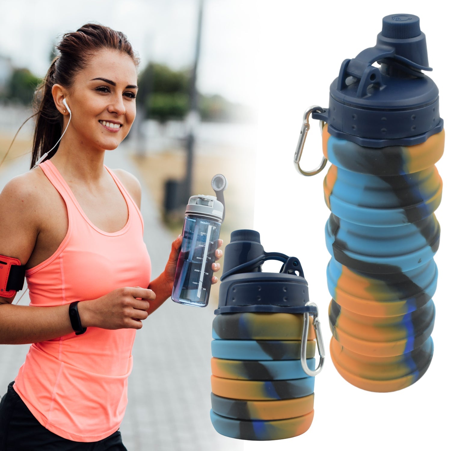 Foldable Water Bottle, Silicone Leak Proof Portable Sports Travel Water Bottle for Outdoor, Gym, Hiking (1 Pc / 24 cm Foldable) - jugaad.shop