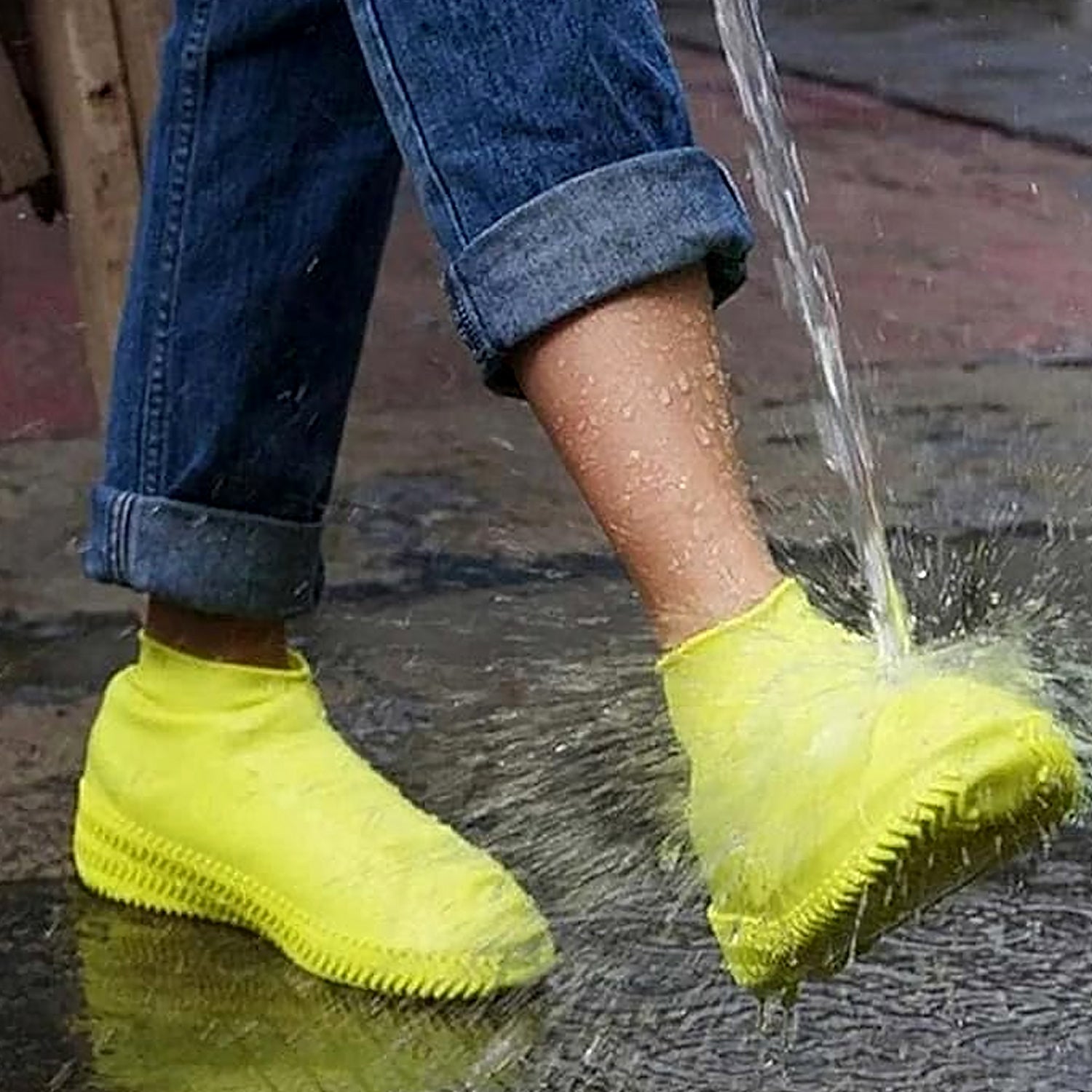 Non-Slip Silicone Rain Reusable Anti skid Waterproof Fordable Boot Shoe Cover (Extra Large Size (XL)/ 1 Pair / Yellow) - jugaad.shop